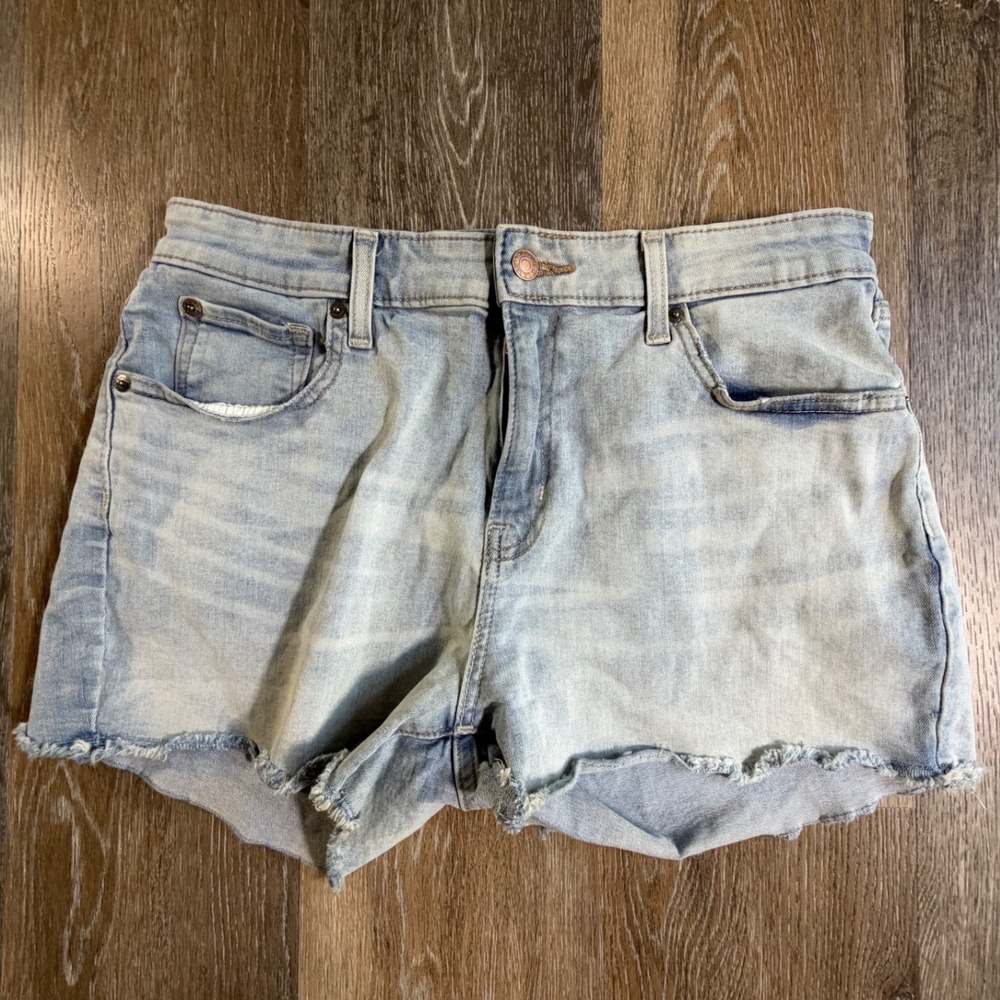 Signature Levi Strauss High Rise Shorts Womens 10 Light Blue Raw Hem Denim